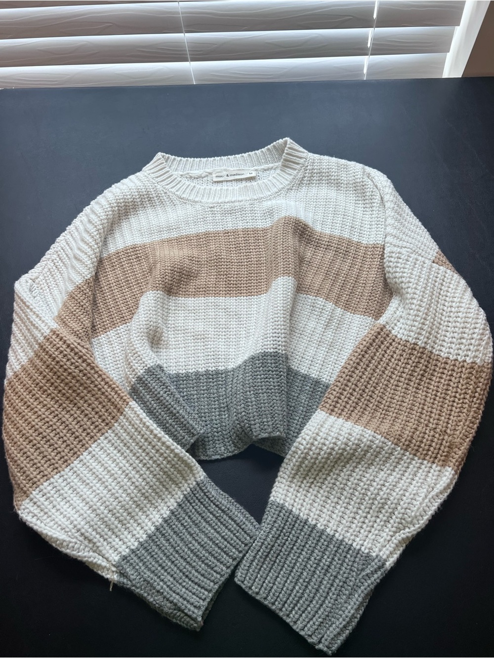 moon & madison Striped Crewneck Sweater in Cream, Taupe & Gray